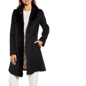 Fleurette Wool Car Coat With Genuine RexRabbit Fur